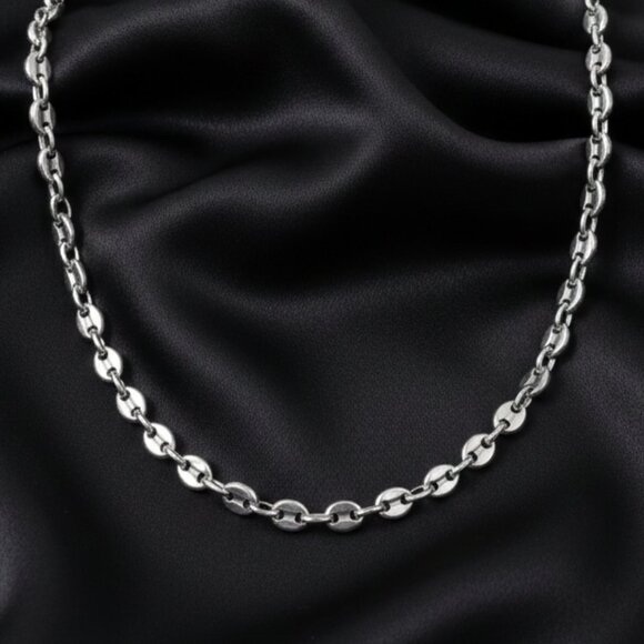 Silver Coffee Bean Link Marina Chain Necklace Stainless Steel 30 Inches NWOT - Picture 8 of 8
